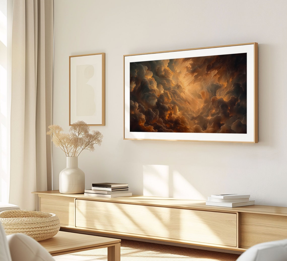 Dramatic Golden Light Breaking Through Dark Storm Clouds Sky Poster - Image 2