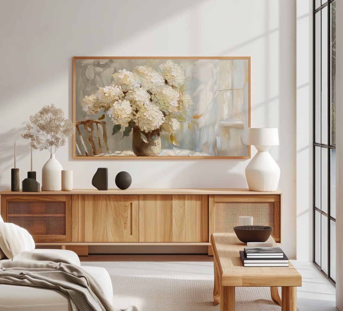 White Hydrangea Bouquet By Vintage Window Sunlit Still Life Poster - Image 2