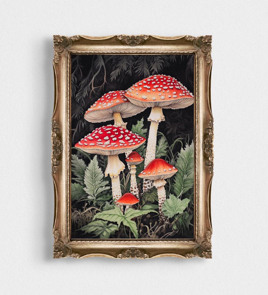 Botanical Mushroom Poster, Gothic Vintage Lithography