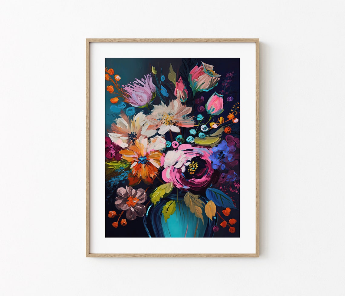Dark Moody Floral Bouquet Oil Painting Jewel Tone Art Poster - Image 2