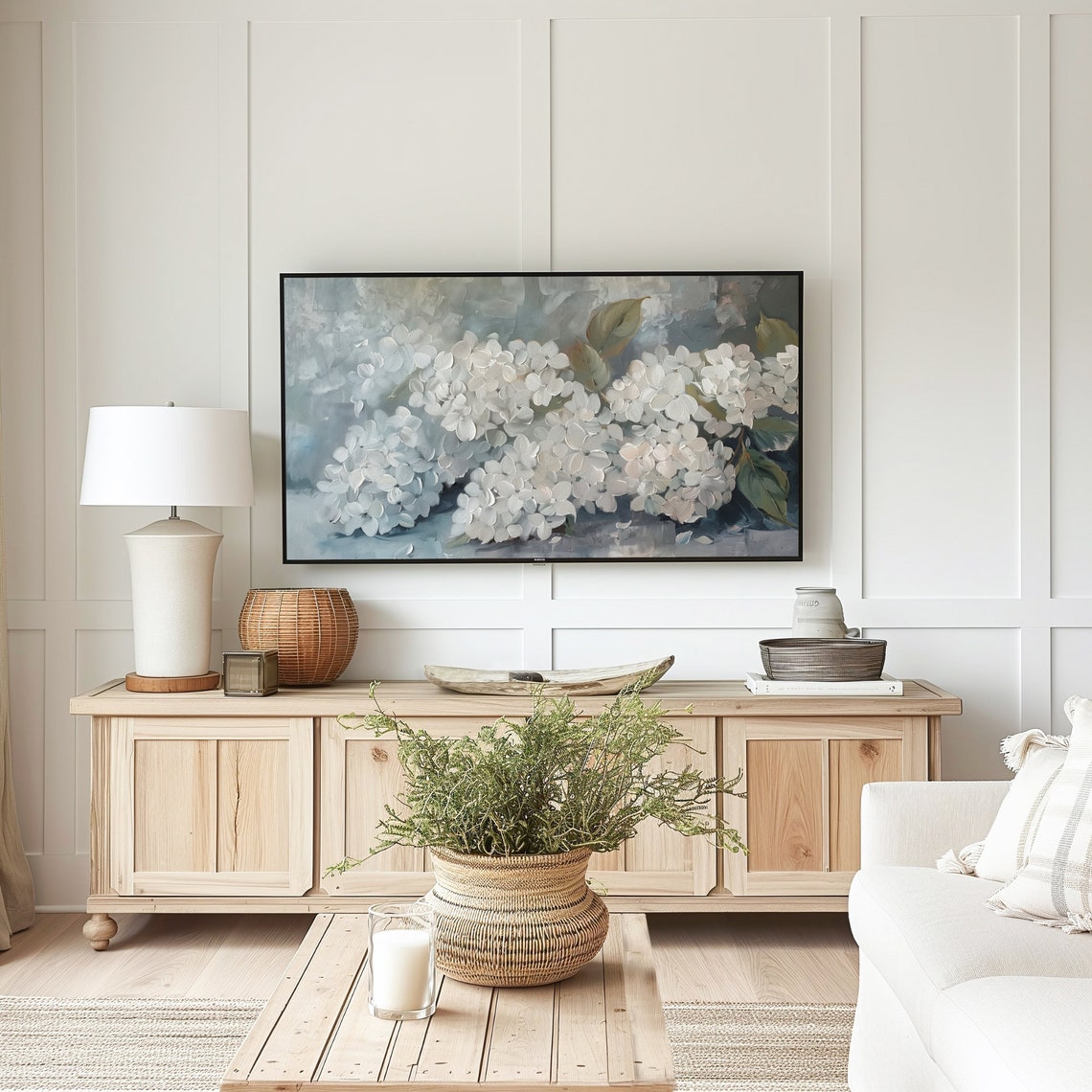 Blue Hydrangea Blossoms Impasto Painting Cool Neutral Floral Poster - Image 3
