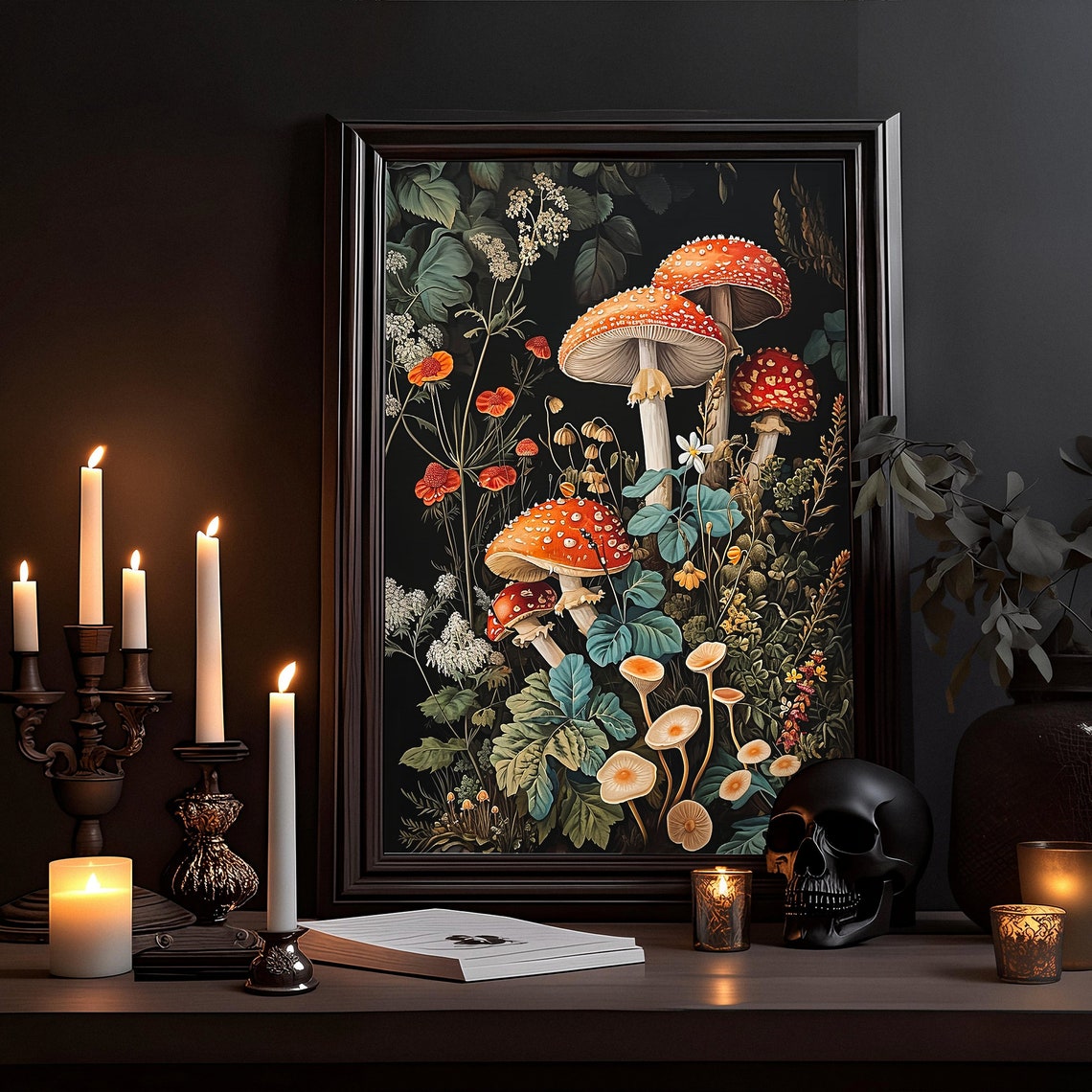 Red Mushroom Botanical Study Dark Academia Cottagecore Print - Image 2