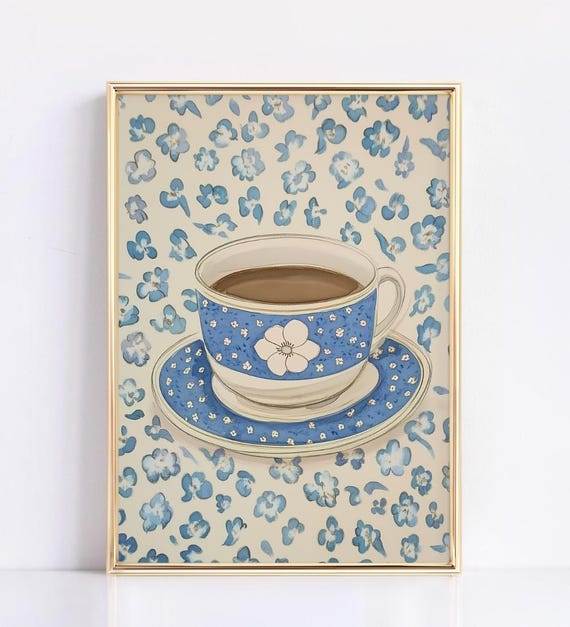 Vintage Grandmas Coffee Time Art Print Vintage Abstract Wall Decor Cozy Cottagecore Trendy Nostalgic Art