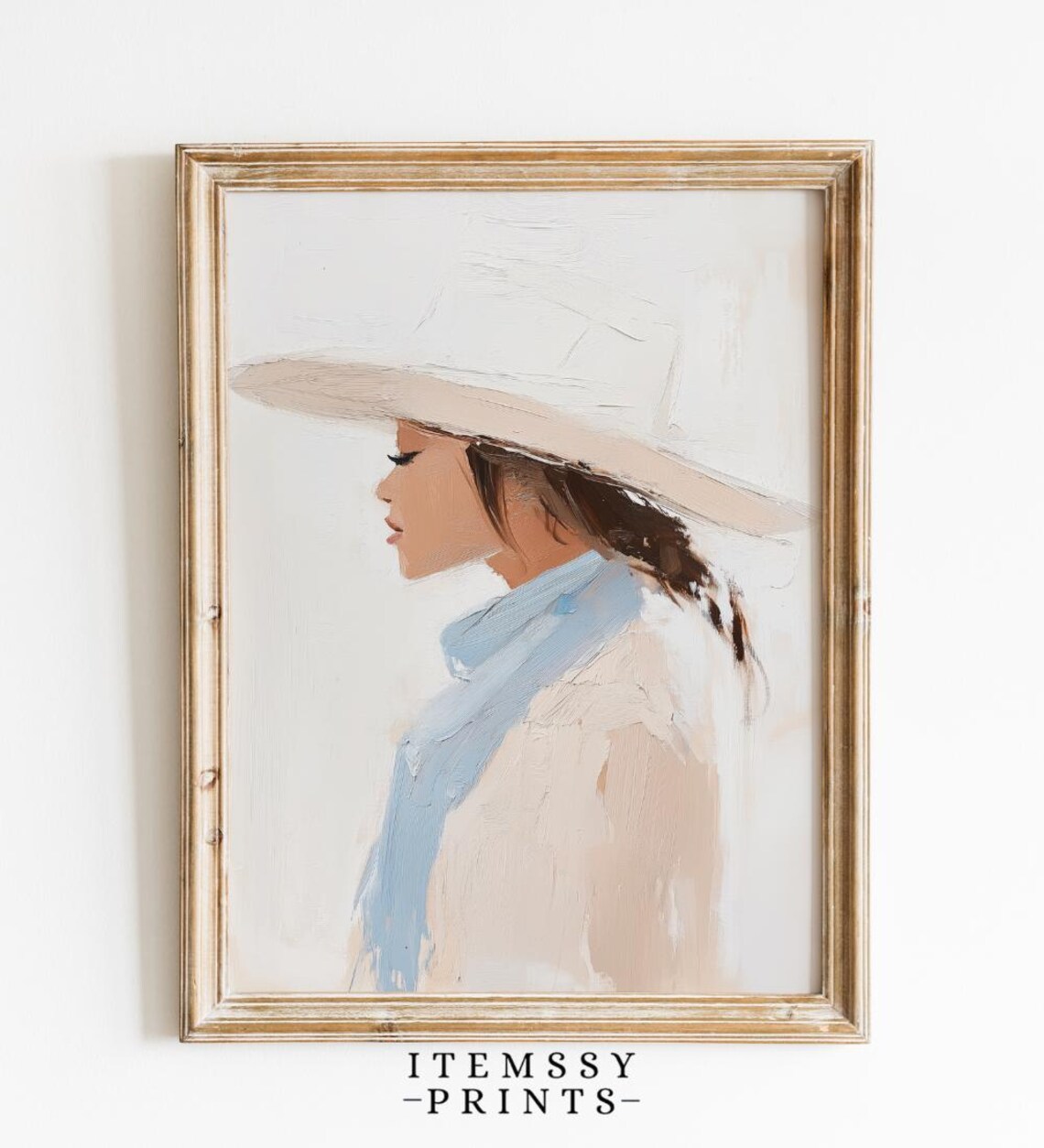 Woman in White Wide Brim Hat Profile Soft Neutral Portrait Oil Poster - Image 4