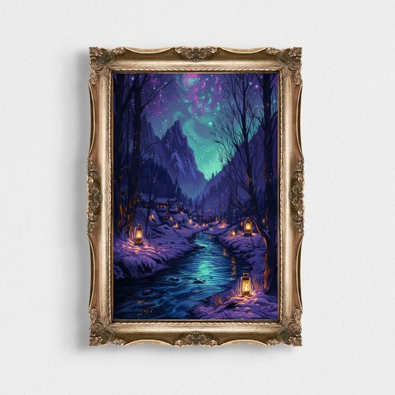 Vintage Starry Print Night Sky Painting Celestial Art Stargazing Astronomy Decor Moon And Stars Wall Decor Poster