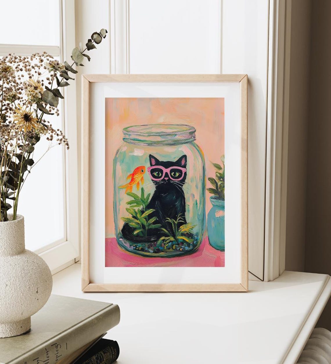 Matisse Inspired Black Cat With Goldfish in a Jar Whimsical Art Poster - Image 3