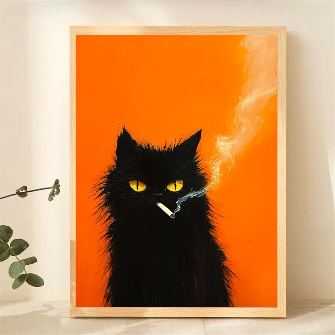 Smoking Cat, Antique Victorian Vintage Kitsch Poster