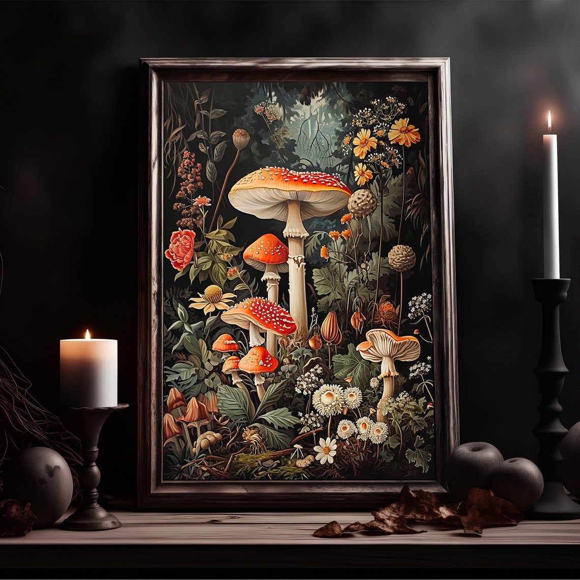 Vintage Mushroom Botanical Art Orange Fly Agaric Wildflower Poster - Image 3