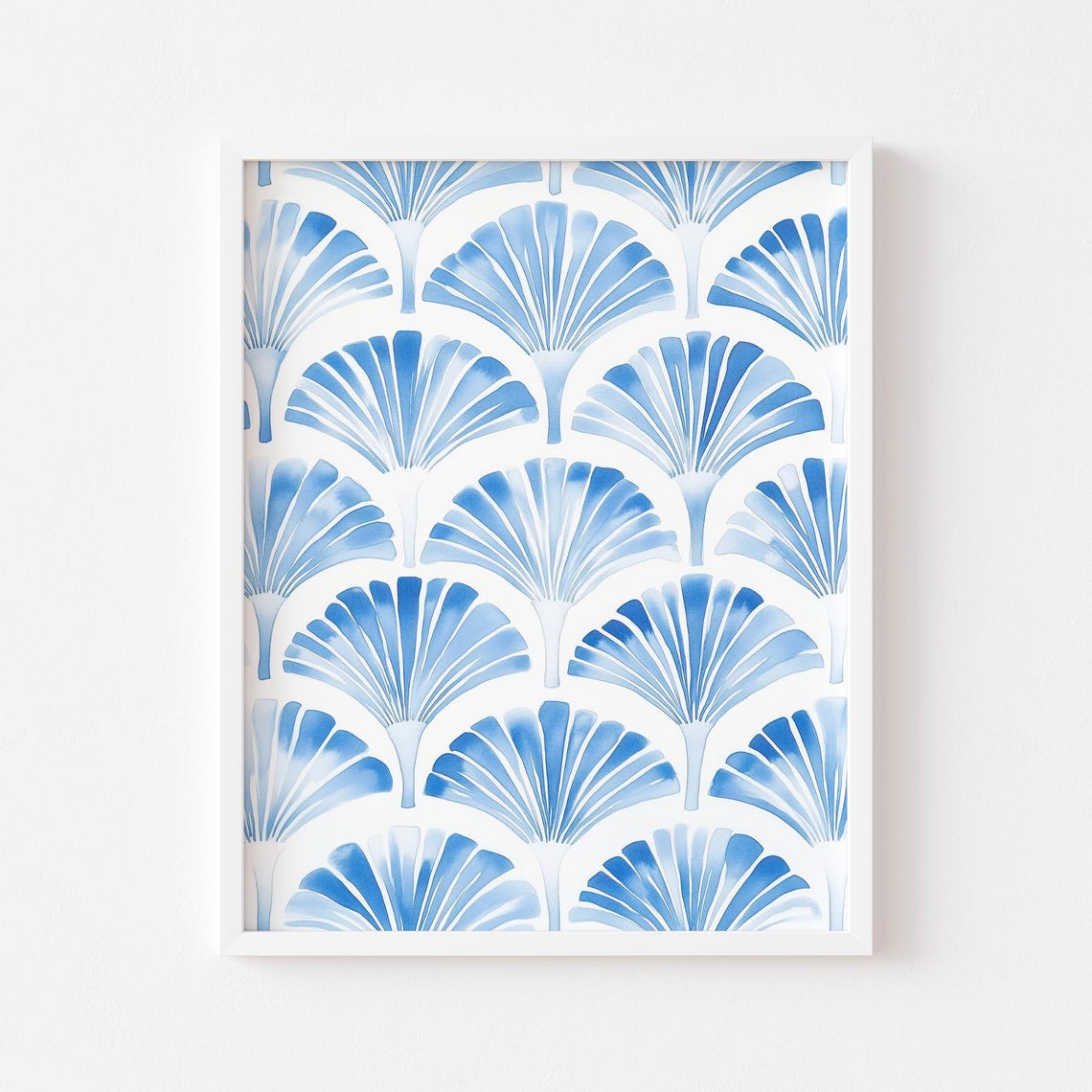 Blue Watercolor Scallop Shell Fans Coastal Pattern Wall Poster