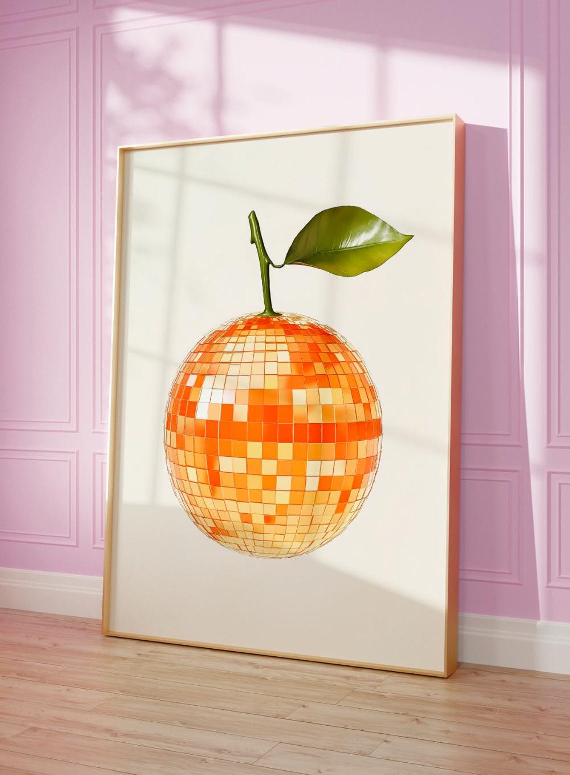 Tangerine Disco Ball Fruit Retro Citrus Mirrorball Kitchen Wall Poster - Image 2