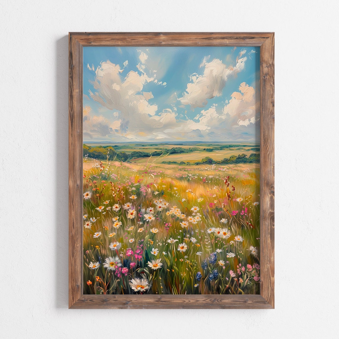 Bright Wildflower Meadow Under Blue Cloudy Sky Summer Poster - Image 3