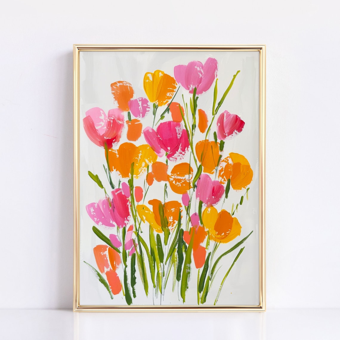 Colorful Abstract Tulips Painted Flower Bouquet Pink Orange Poster