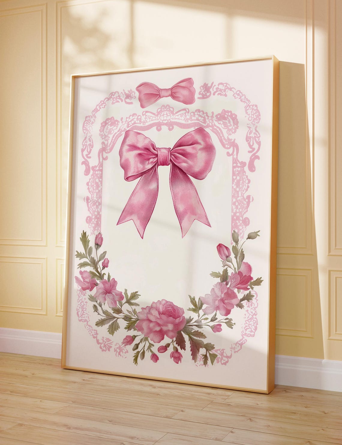 Pink Satin Bow Coquette Balletcore Floral Lace Ribbon Poster - Image 2