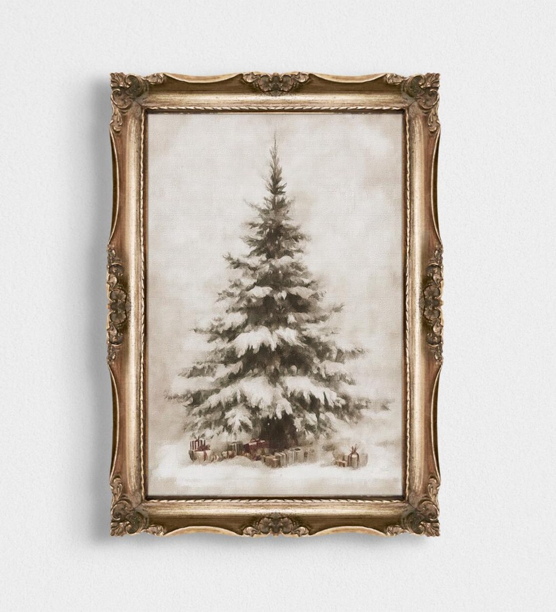 Snow Covered Evergreen Tree With Gifts Soft Watercolor Winter Poster