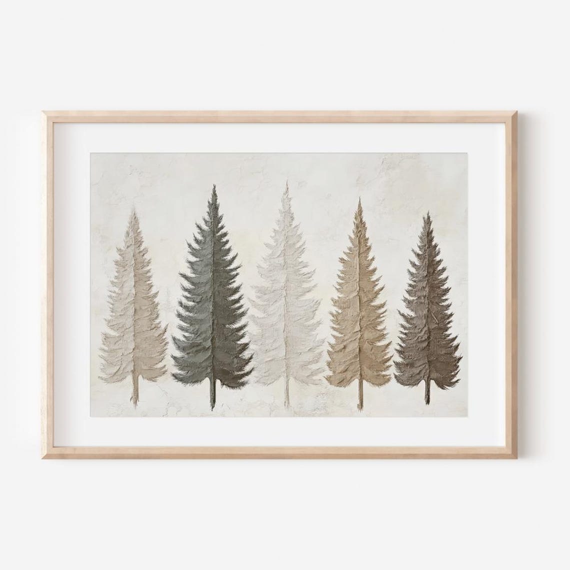 Five Tall Pine Trees In Soft Muted Neutral Beige Tones Wall Art - Image 3