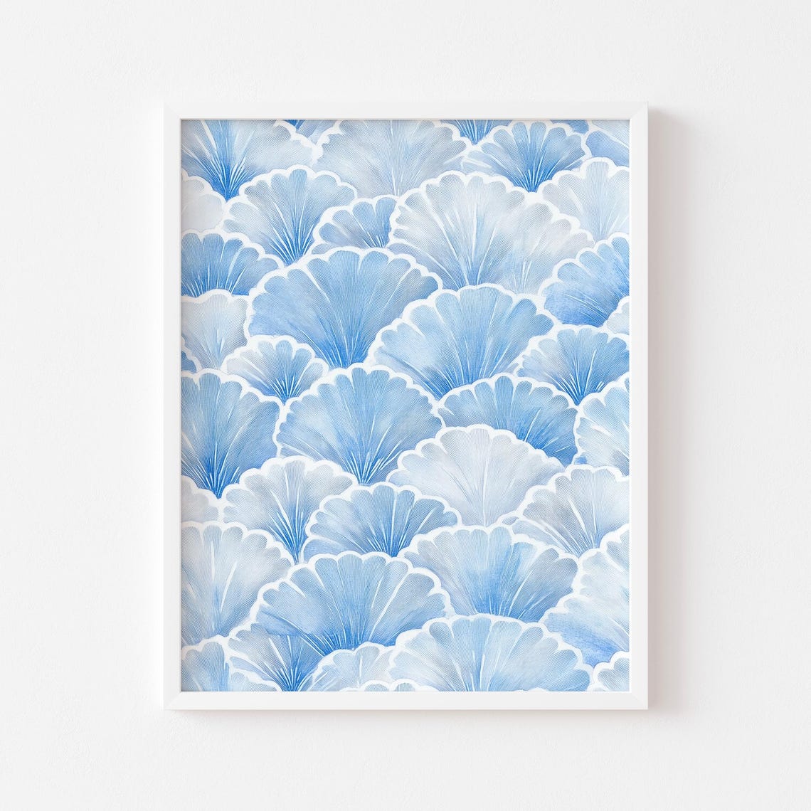 Blue Scallop Shell Watercolor Pattern Coastal Beach Wall Poster