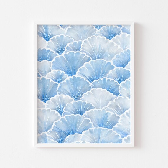 Blue Scallop Shell Watercolor Pattern Coastal Beach Wall Poster