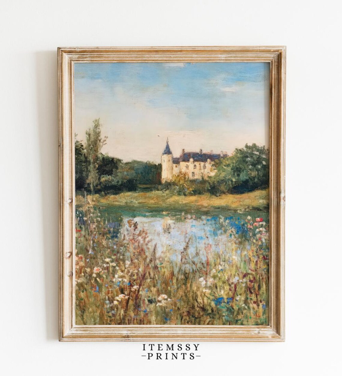 Vintage French Chateau, Muted Countryside Manor Art Print