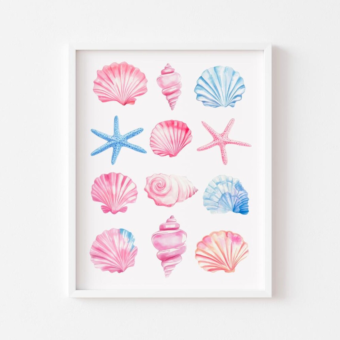 Pastel Seashell And Starfish Grid Watercolor Beach House Wall Poster - Image 3