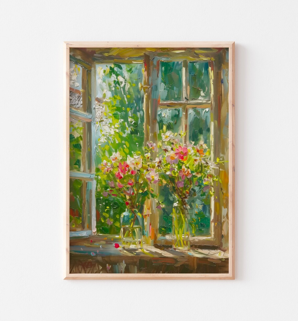 Wildflower Bouquets on Sunny Windowsill Impressionist Floral Painting Poster - Image 2