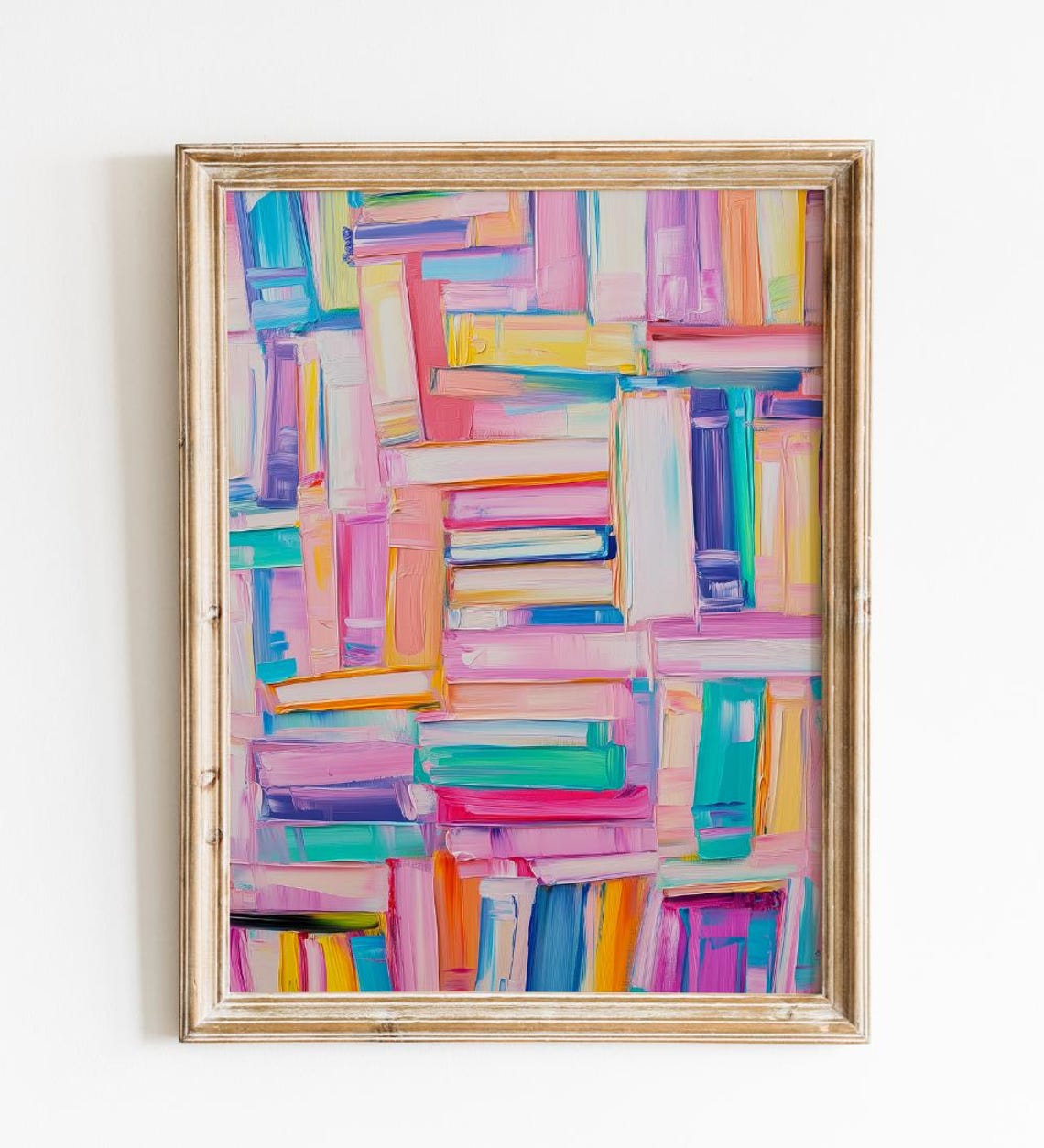 Neon Pastel Abstract Books Stack Painting Colorful Book Art Poster