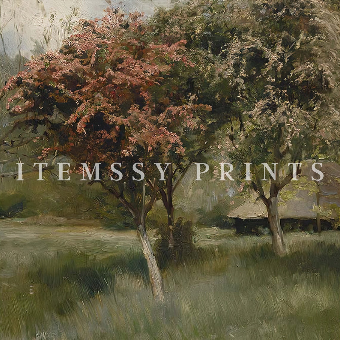 Landscape Tree Art Vintage Art Rustic Wall Decor Country Landscape Painting Vintage Print - Image 2
