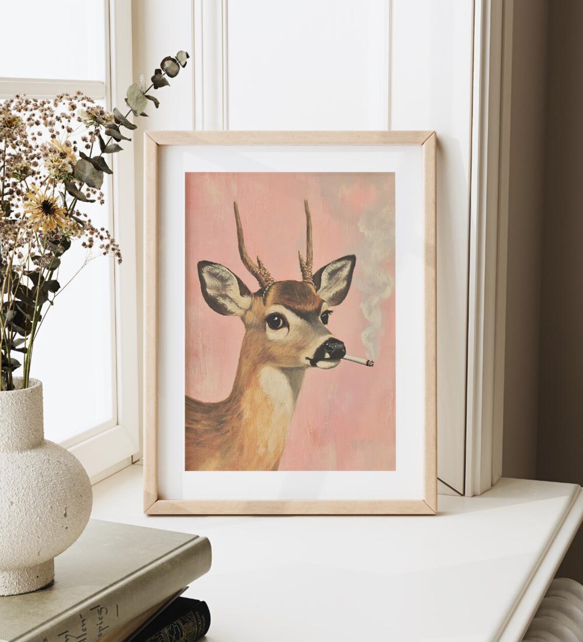 Vintage Buck Smoking Poster, Whimsical Retro Deer - Image 2