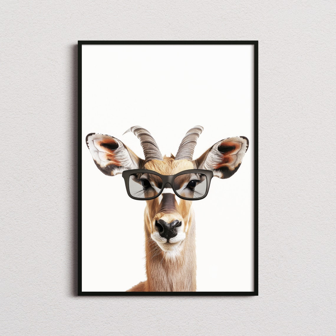Springbok Gazelle in Glasses Cool Minimalist Animal Portrait Poster