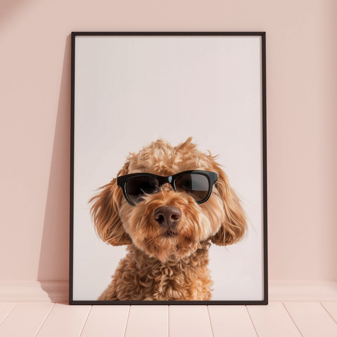 Curly Goldendoodle Puppy in Sunglasses Adorable Dog Portrait Poster - Image 3