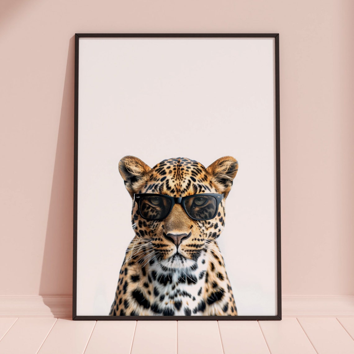 Leopard Wearing Sunglasses Fierce Minimalist White Photo Poster - Image 3