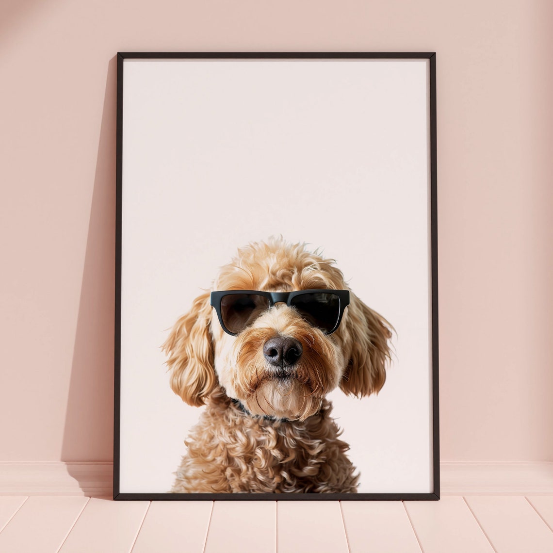 Labradoodle Dog In Sunglasses Curly Cute Minimalist Photo Poster - Image 3