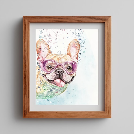 French Bulldog Wall Art Funny Dog With Glasses Colorful Pet Portrait Painting Whimsical Animal Lover 139