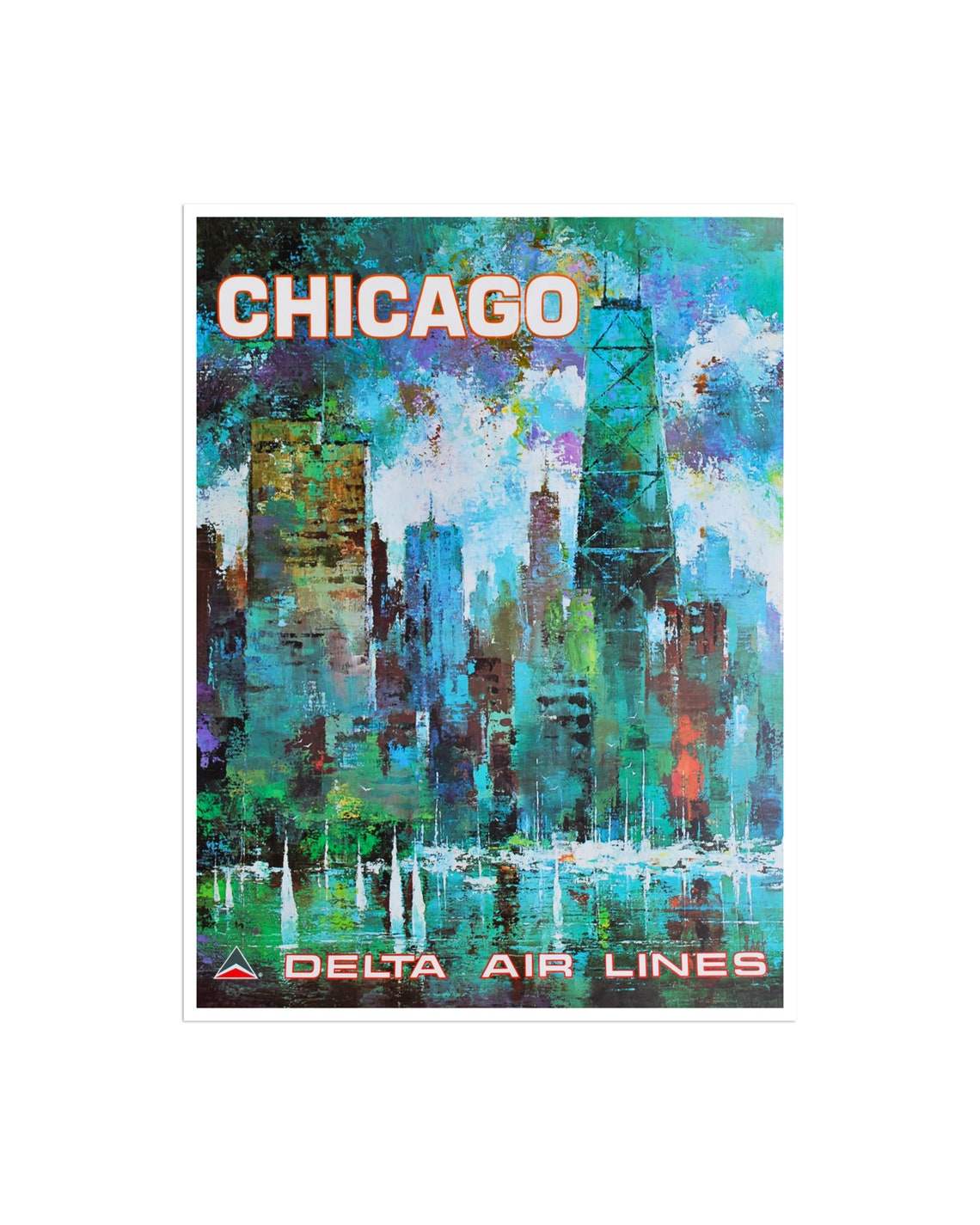 Chicago Delta Air Lines Vintage Poster with Impressionist Skyline