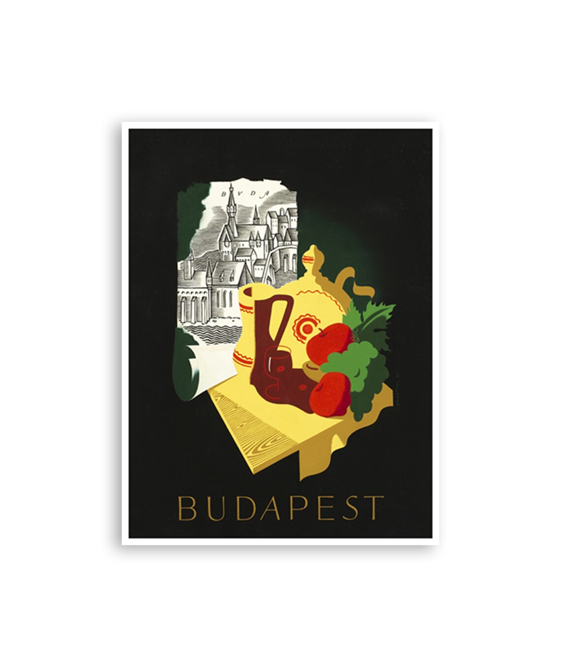Budapest Vintage Wine Culture Hungarian Folk Art Travel Poster