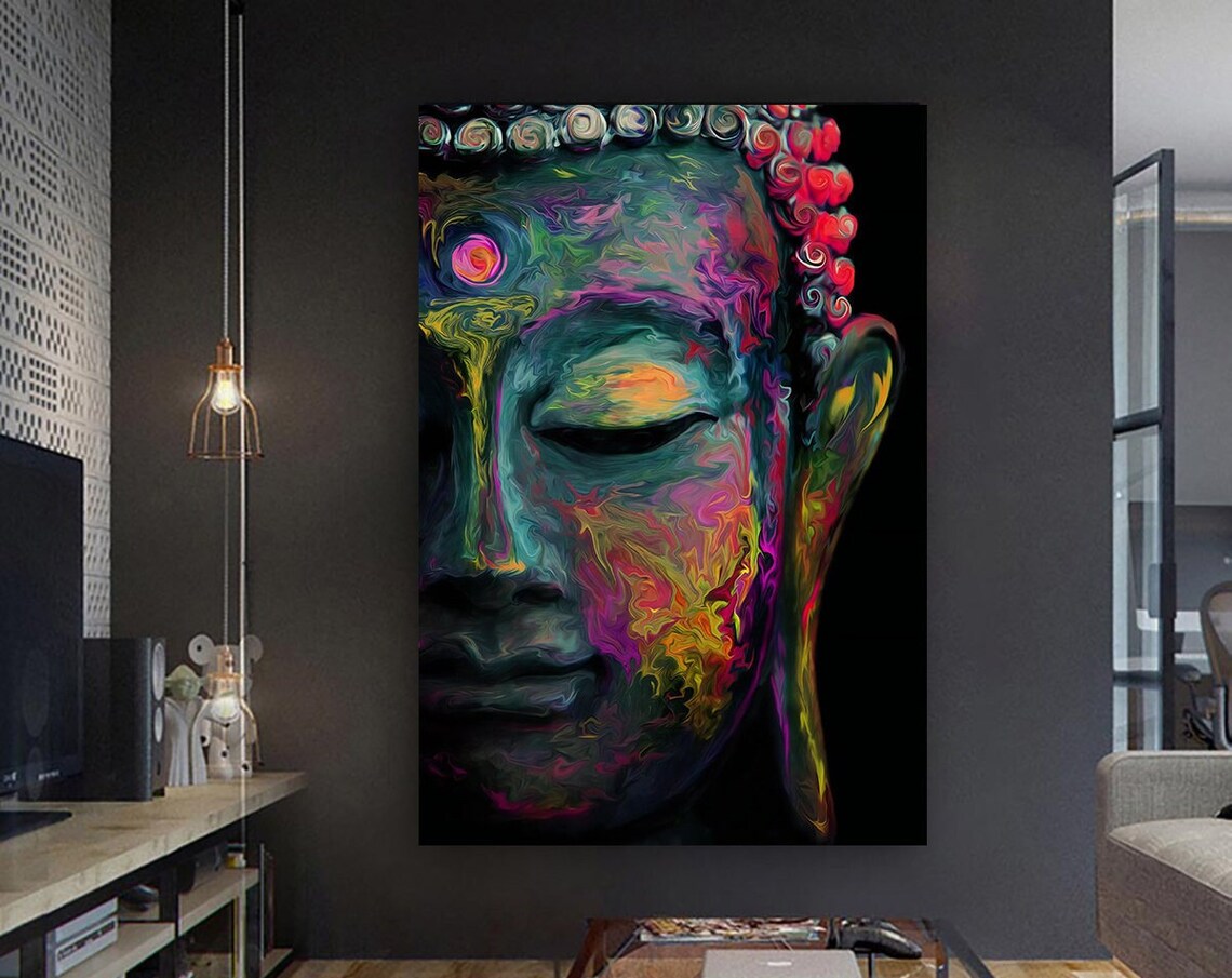 Rainbow Buddha Face Abstract Colorful Spiritual Wall Art Poster