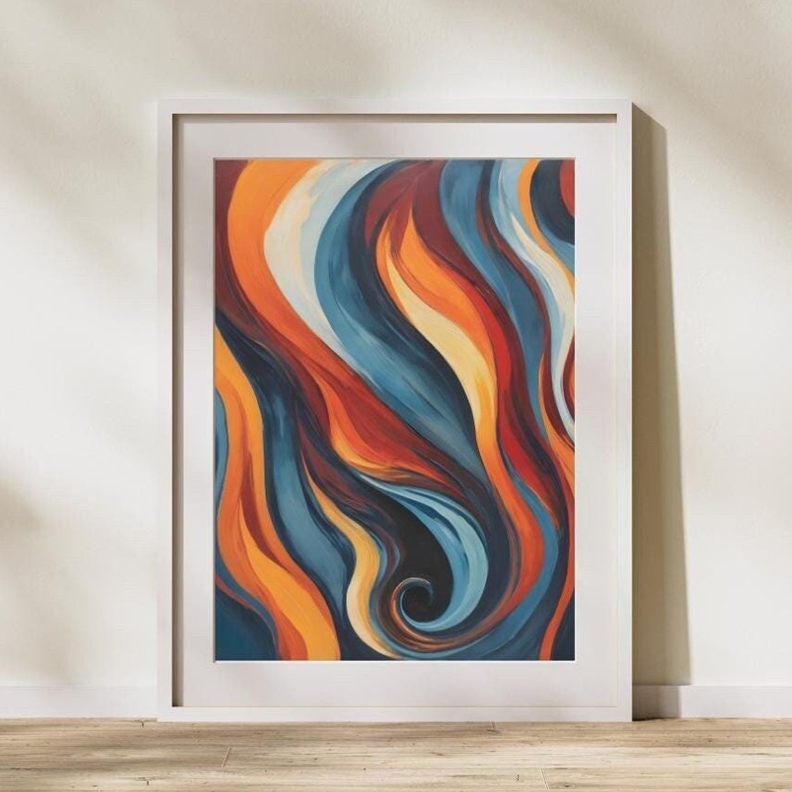 Flowing Wavy Abstract in Fiery Orange Red and Teal Art Poster
