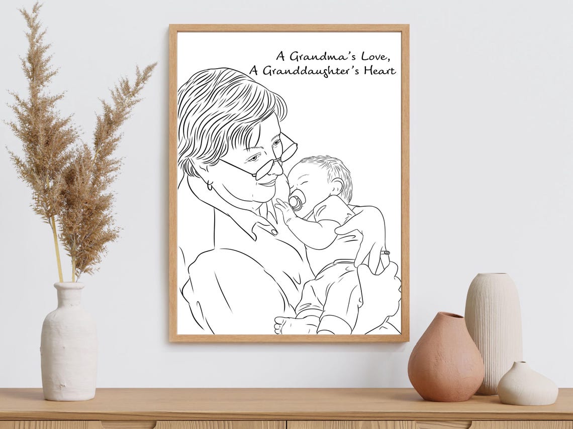 Custom Line Drawing Mothers Day Gift For Grandma Memorial Portrait From Photo New Grandma Gift Loss Of Mother Mother In Law Gift - Image 2