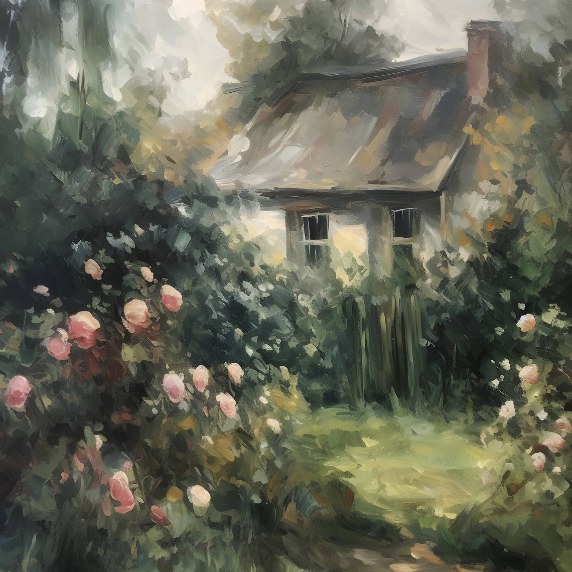 Vintage Farmhouse Wall Decor Landscape Painting Country Art Print Vintage Farmhouse Oil Painting - Image 3