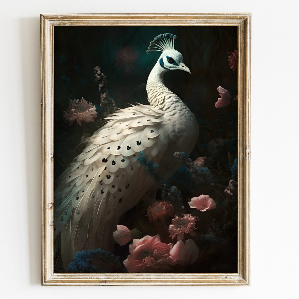 Peacock Boho Vintage Bird Art Print, Exotic Bird