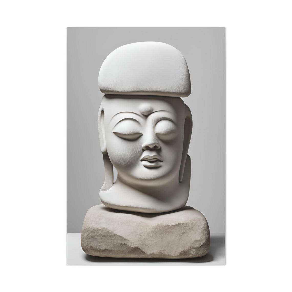 Serene Stone Buddha Head Sculpture Minimalist Zen Meditation Art Print - Image 2