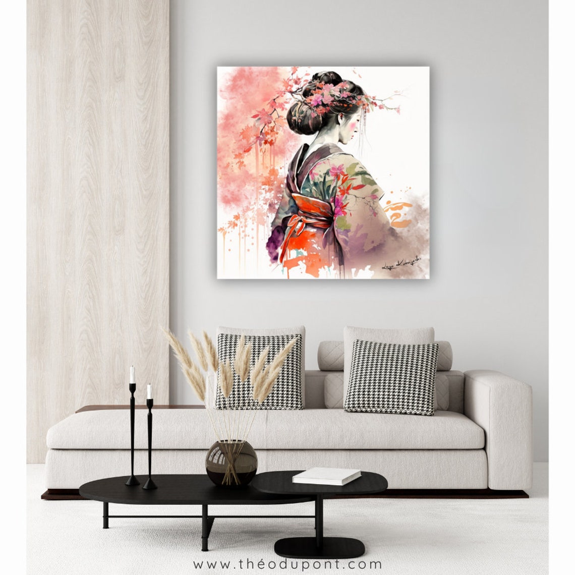 Japanese Geisha Cherry Blossom Hair Sakura Watercolor Painting Poster - Image 2