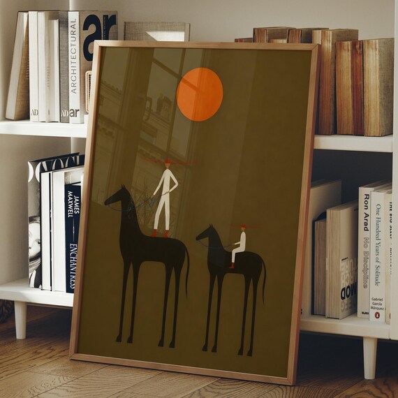 Minimalist Horse Rider Wall Art Abstract Print Father Son Equestrian Poster Digital Download