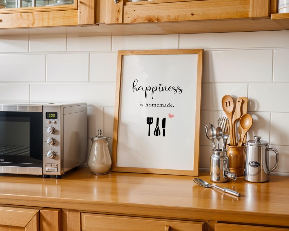 Happiness Is Homemade Minimalist Black And White Kitchen Poster - Image 8