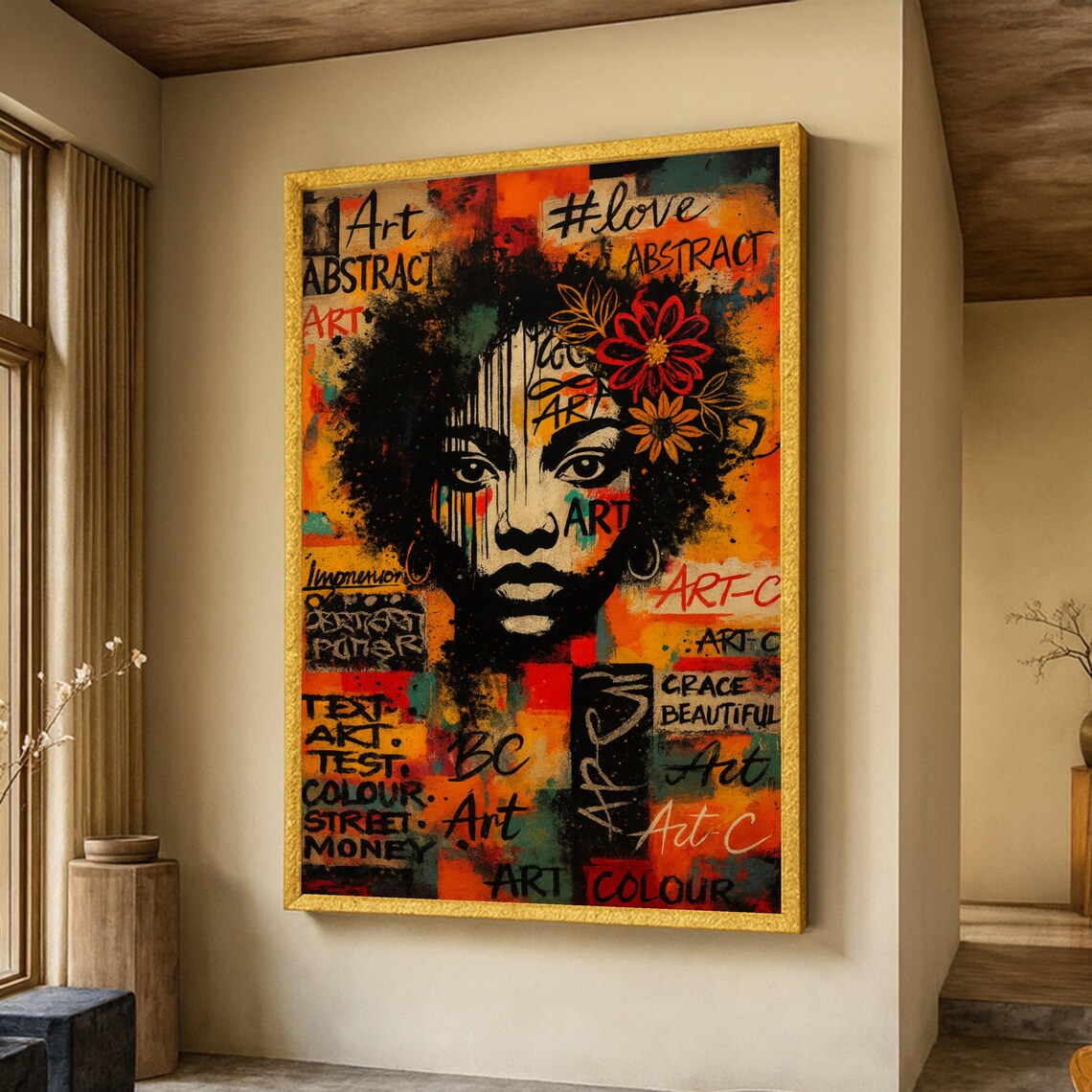 Bold Afrocentric Abstract Portrait, Urban Street Art