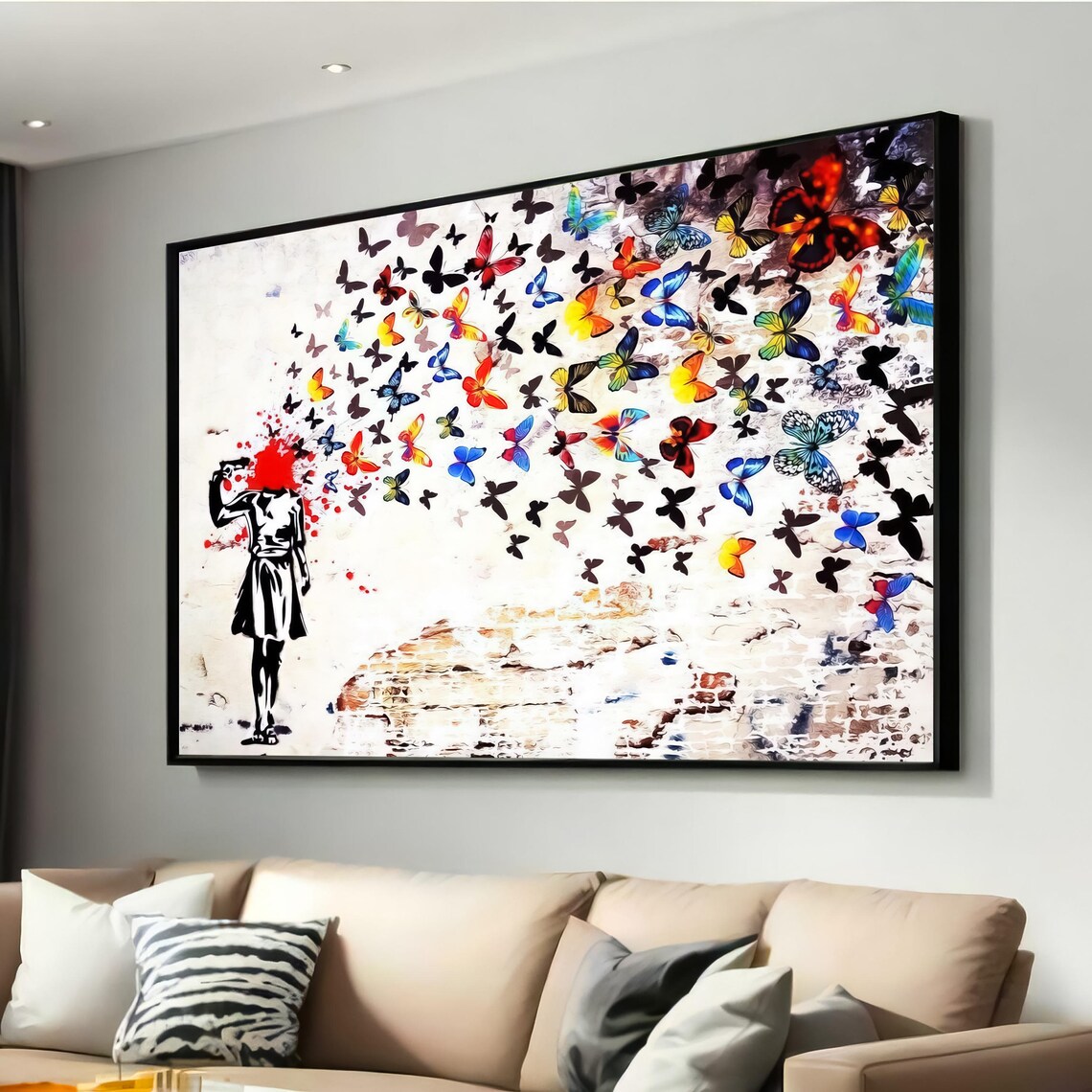 Woman With Butterflies, Bold Graffiti Wall Art Print