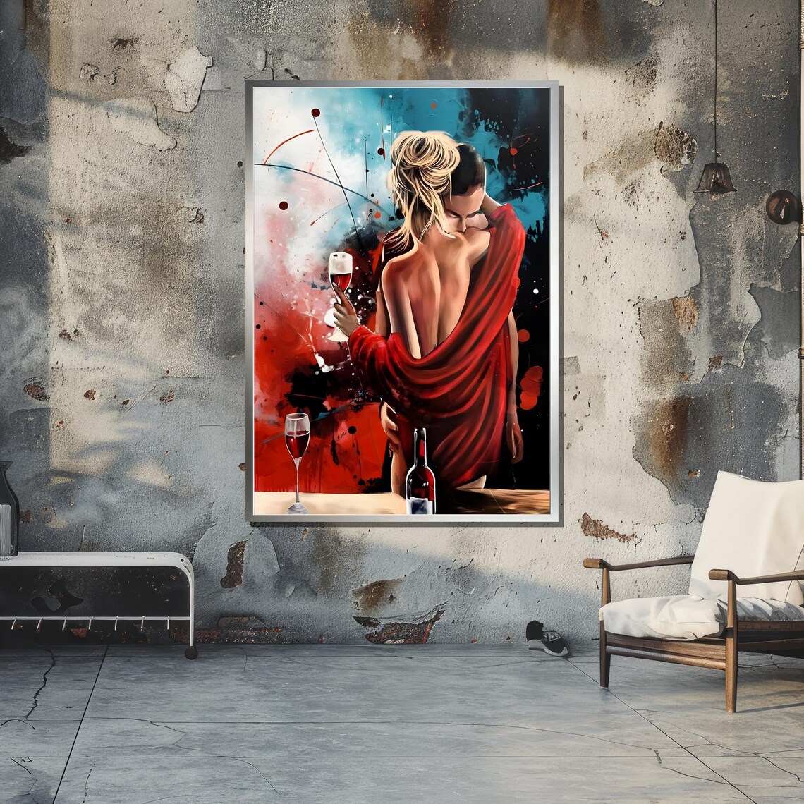Romantic Couple In Red, Abstract Lovers Art Print - Image 6