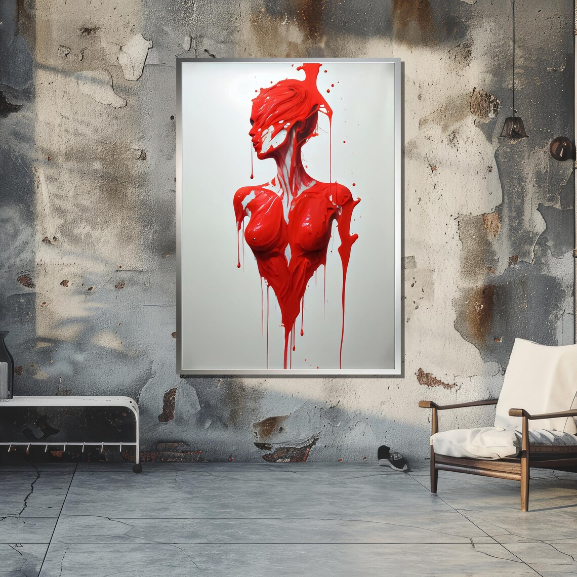 Surreal Dripping Red Paint Female Figure, Avant Garde - Image 5