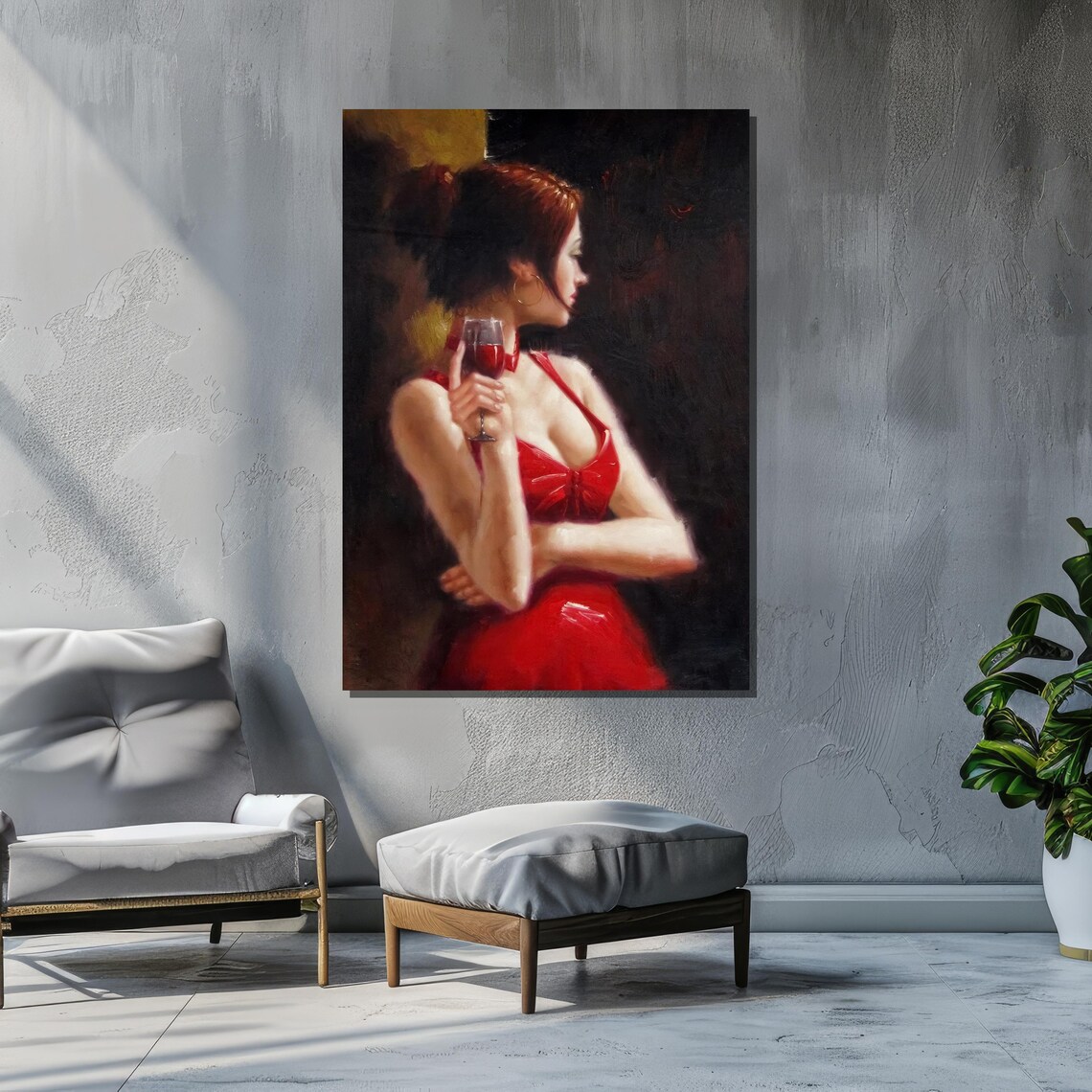 Elegant Woman In Red Dress, Classic Impressionist - Image 2