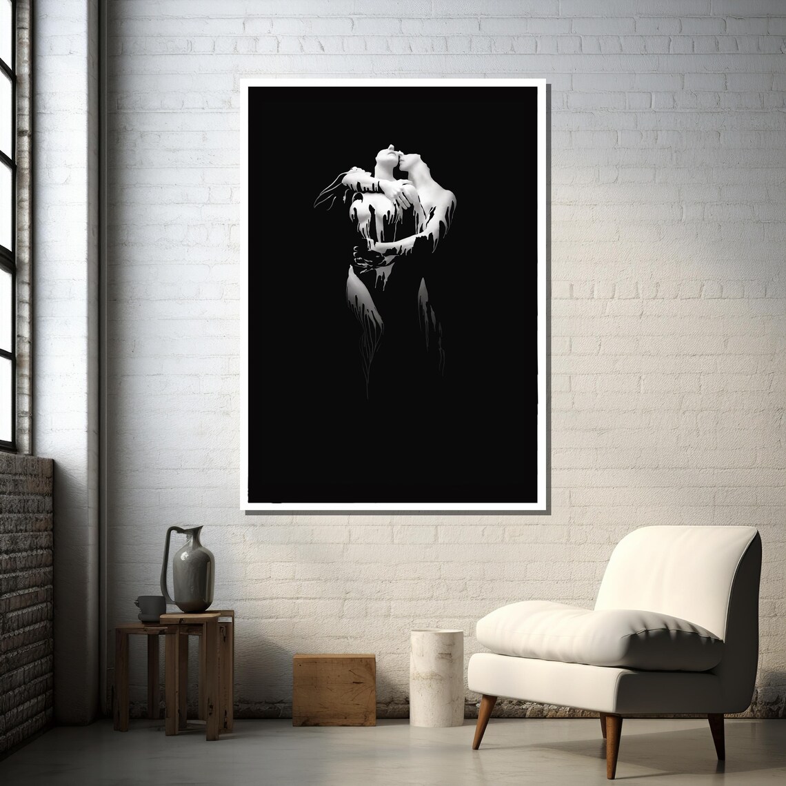 Abstract Lovers Embrace, Minimalist Surrealist Art - Image 4