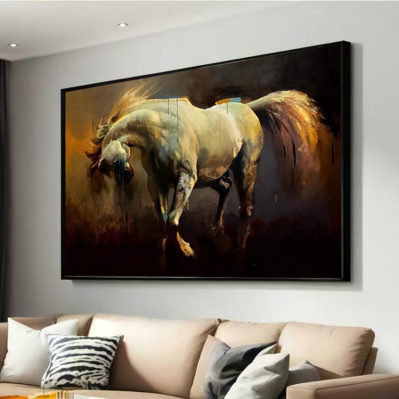 Majestic Arabian Horse Canvas Dramatic Abstract Realism Powerful Equine Art For Modern Wall Decor Dark And Ethereal Painting